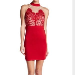 Trixxi Red Body Con Slim Scuba Lace Halter Dress Size 9